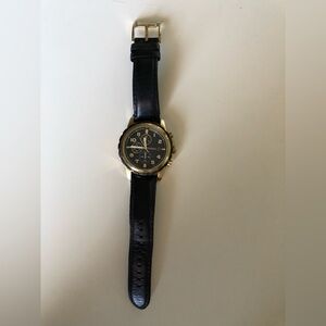 Fossil Chronograph Watch Gold Black Dial Leather Water Resistant FS4830 45MM